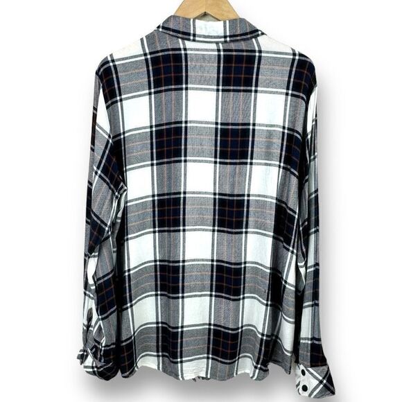 Sanctuary Women's Size L Long Sleeve Plaid Boyfriend Shirt Blue White Snap Front - Picture 2 of 11